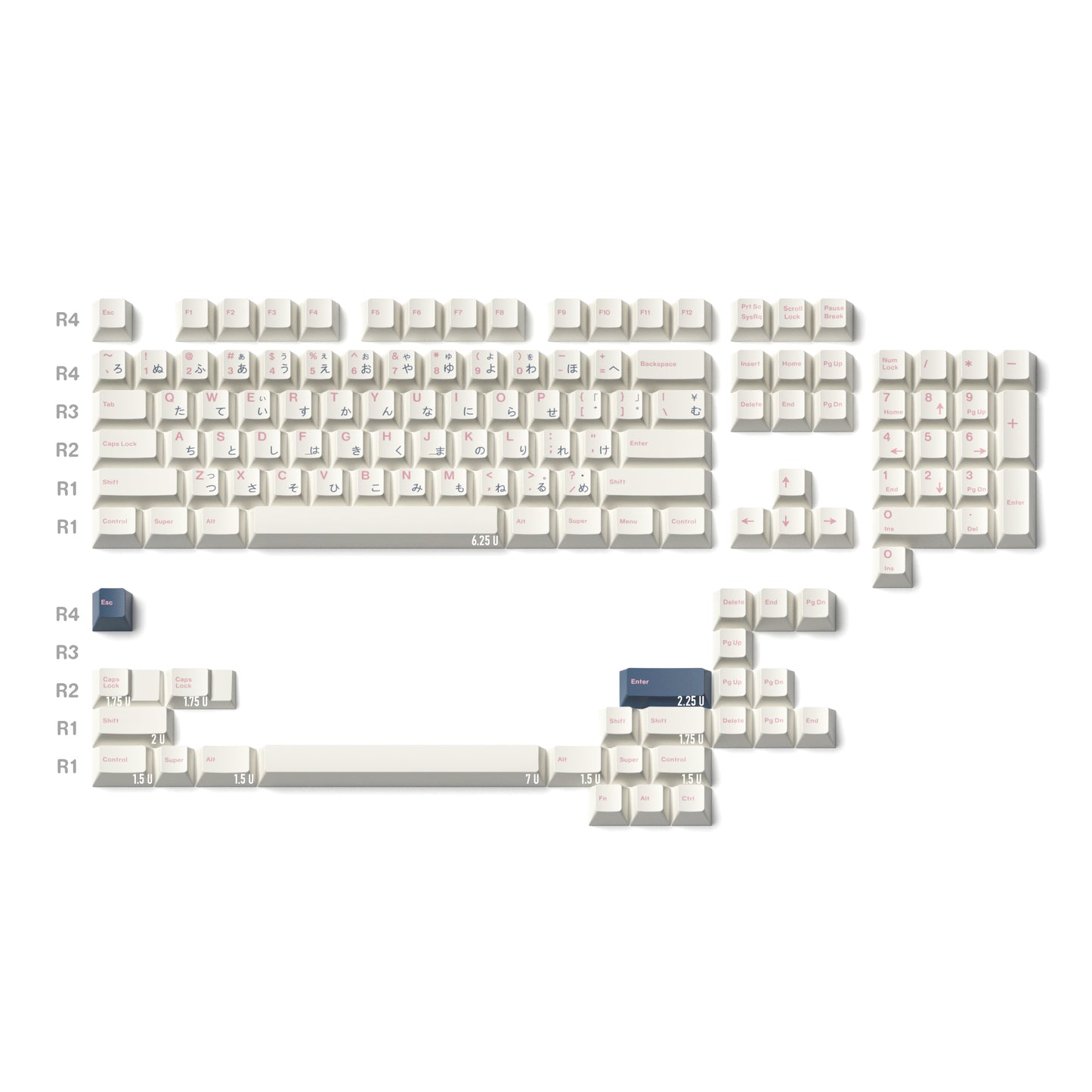 Minimalist Color on White Keycap Set, Cherry Profile, Dye Sub PBT Key Cap