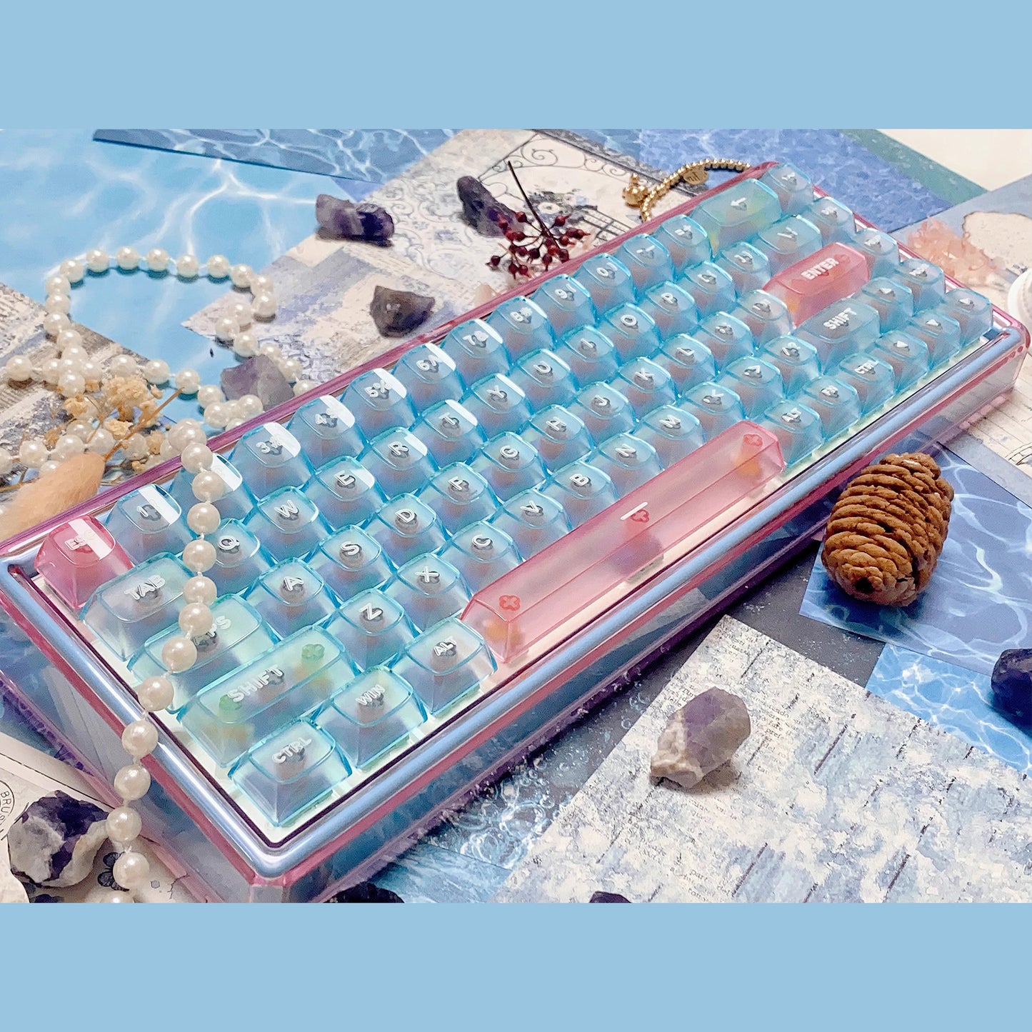 Ainbell Base68 Ocean Blue Themed Cute Custom Design Keyboard
