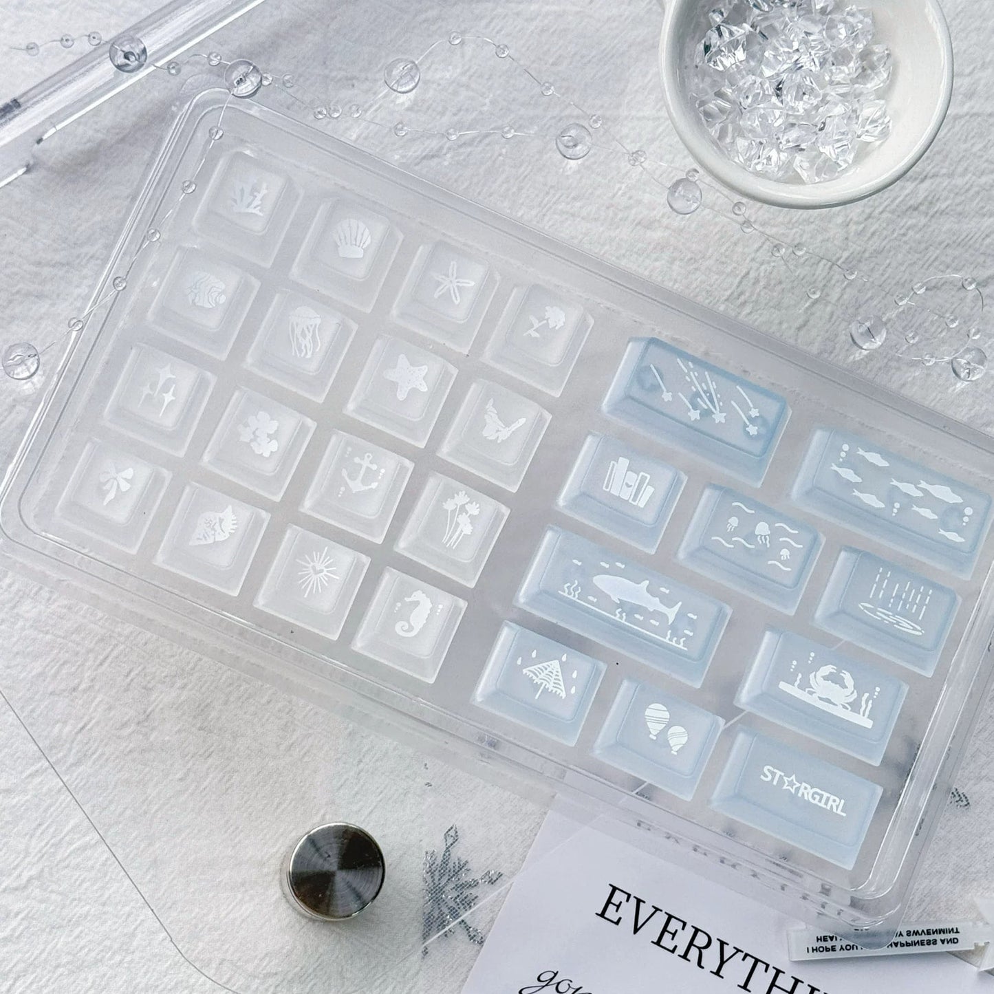 Blue Island Cute Keycap Set, Cherry Profile, Dye Sub PBT + PC Key cap