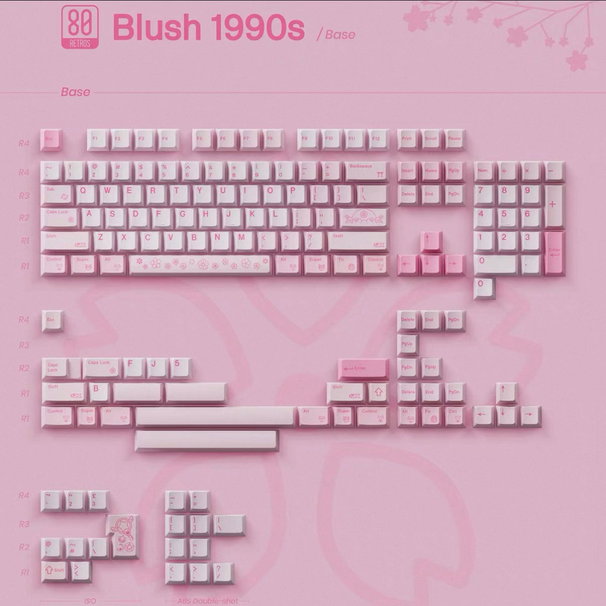 80Retros Blush 1990s Pink Keycap Set, Cherry Profile, PBT Key Cap Set