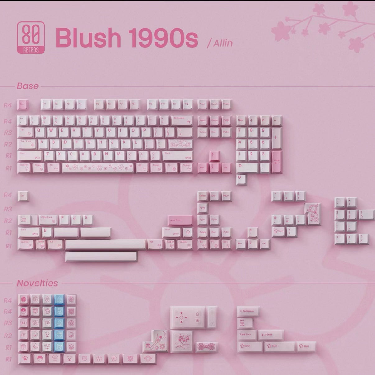 80Retros Blush 1990s Pink Keycap Set, Cherry Profile, PBT Key Cap Set