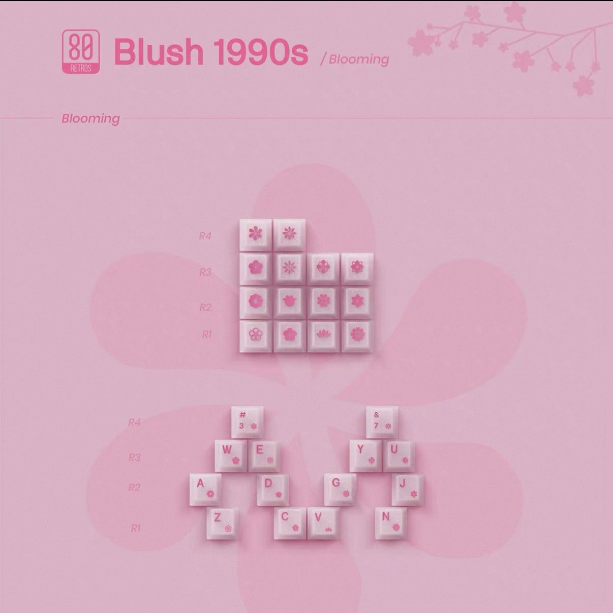 80Retros Blush 1990s Pink Keycap Set, Cherry Profile, PBT Key Cap Set