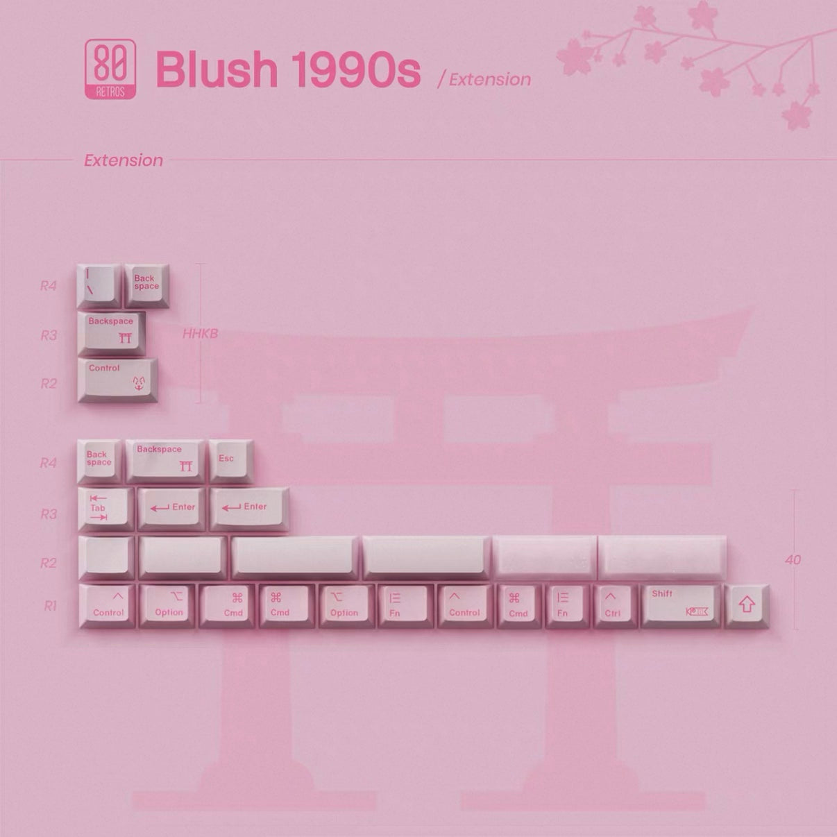 80Retros Blush 1990s Pink Keycap Set, Cherry Profile, PBT Key Cap Set