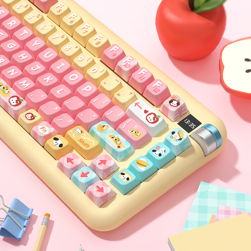 Bread Puppy (Pink/Yellow) Cute Keycap Set, MDA/Cherry Profile, PBT Dye Sub Key Cap