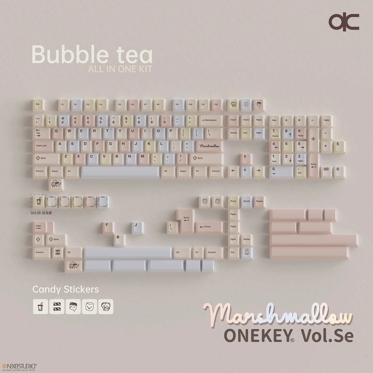 QK x ONEKEY Bubble Tea Marshmallow Keycap Set, Cherry Profile, Dye Sub PBT Key Cap