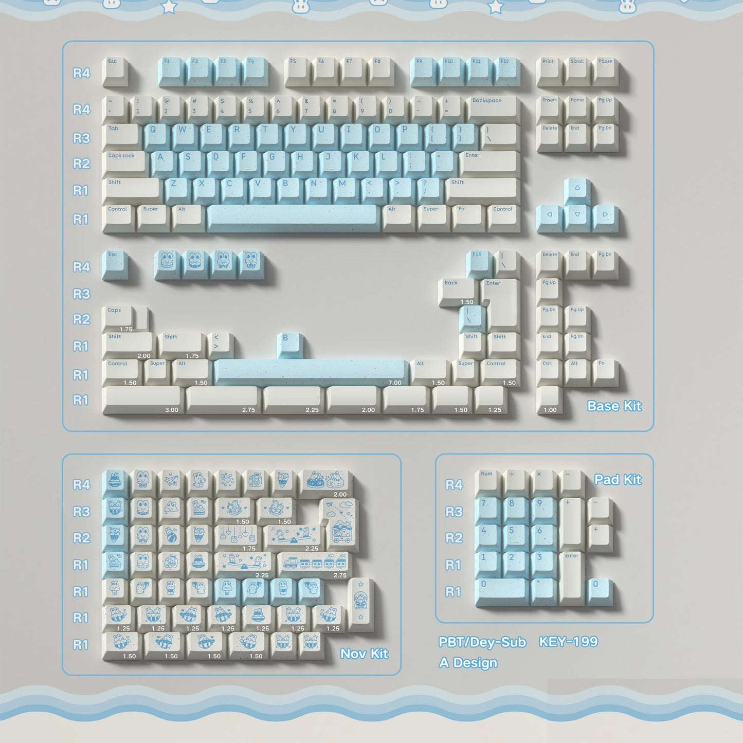 Bunny Holiday Cute Keycap Set, Cherry Profile, Dye Sub PBT Key Cap