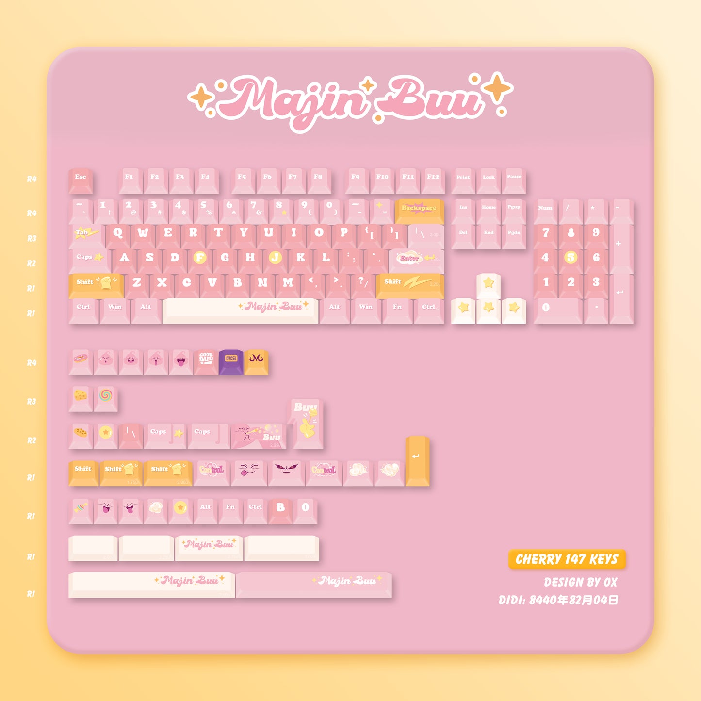 Majin Buu (Pink) Cute Keycap Set, MOA/Cherry Profile, PBT Dye Sub Key Cap