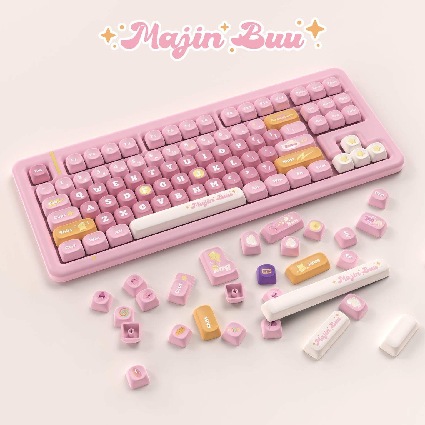 Majin Buu (Pink) Cute Keycap Set, MOA/Cherry Profile, PBT Dye Sub Key Cap