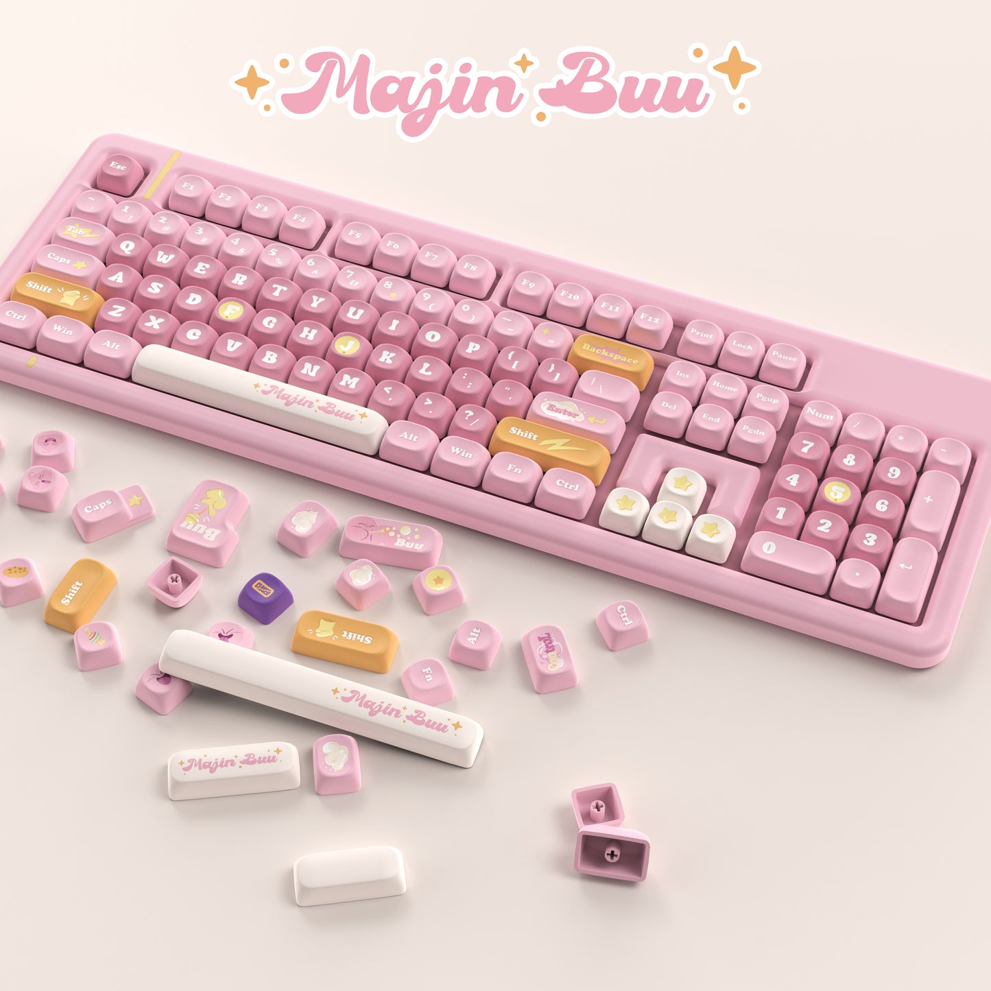 Majin Buu (Pink) Cute Keycap Set, MOA/Cherry Profile, PBT Dye Sub Key Cap