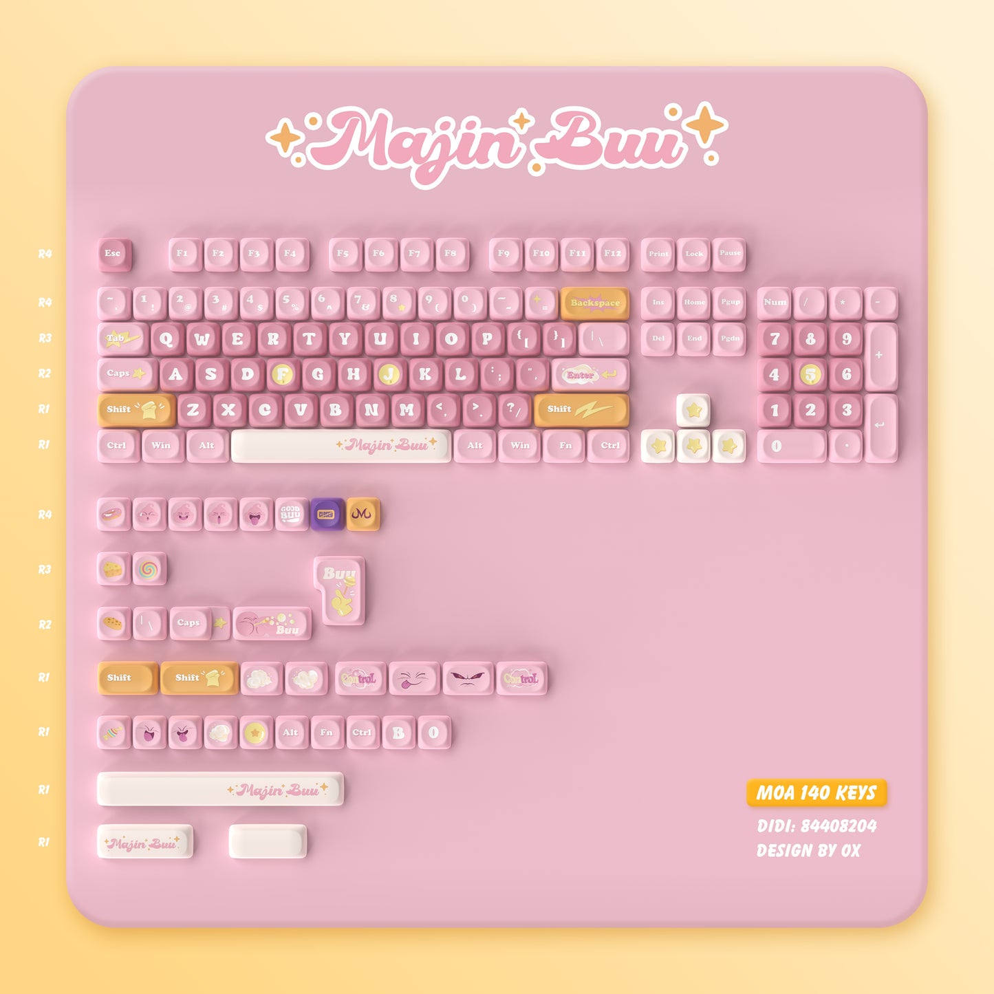 Majin Buu (Pink) Cute Keycap Set, MOA/Cherry Profile, PBT Dye Sub Key Cap