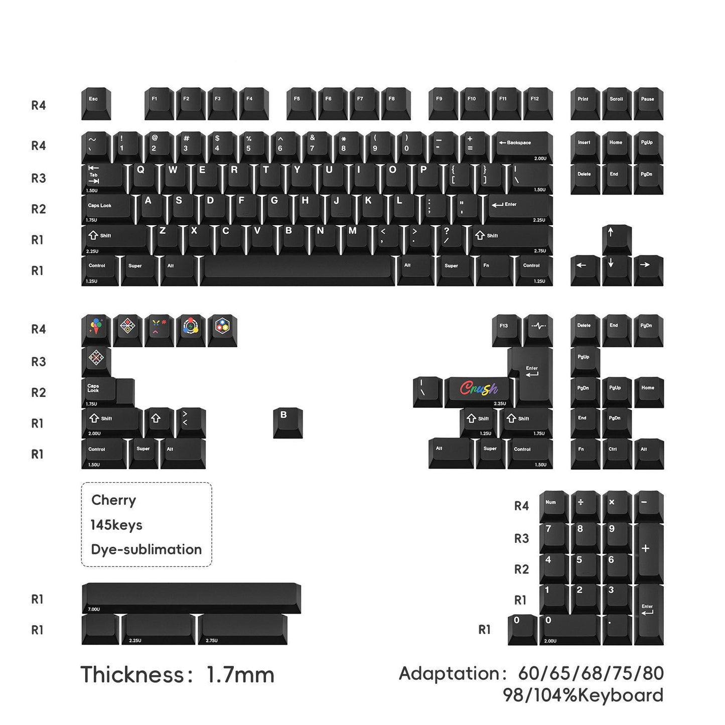 Keyhouse Crush 80 Theme Keycap Set, Cherry Profile, Dye Sub PBT Key Cap