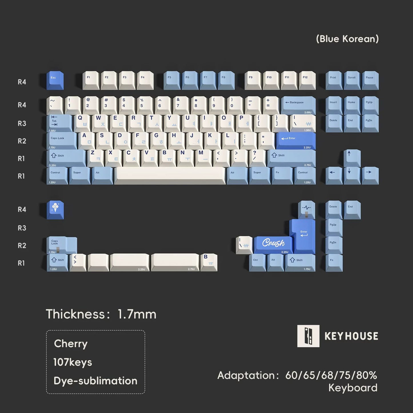 Keyhouse Crush 80 Theme Keycap Set, Cherry Profile, Dye Sub PBT Key Cap