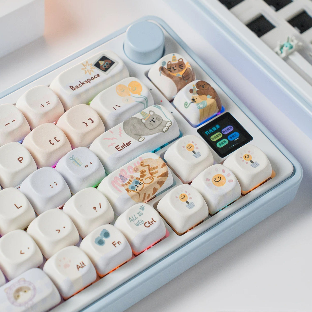 Candy65 Cute Mechanical Keyboard with Media Knob and Screen Barebone