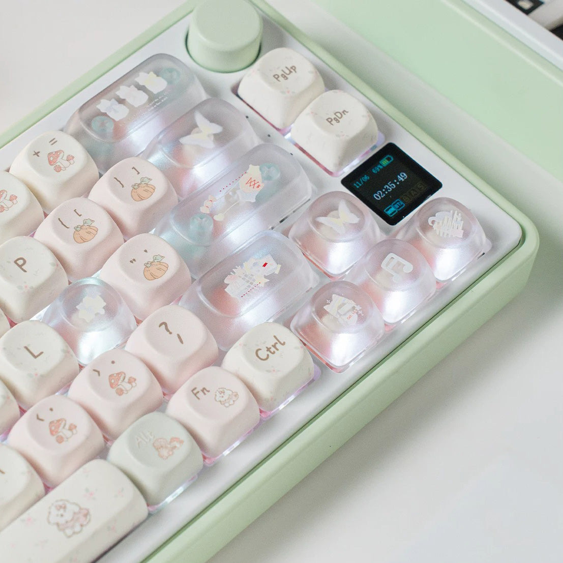 Candy65 Cute Mechanical Keyboard with Media Knob and Screen Barebone