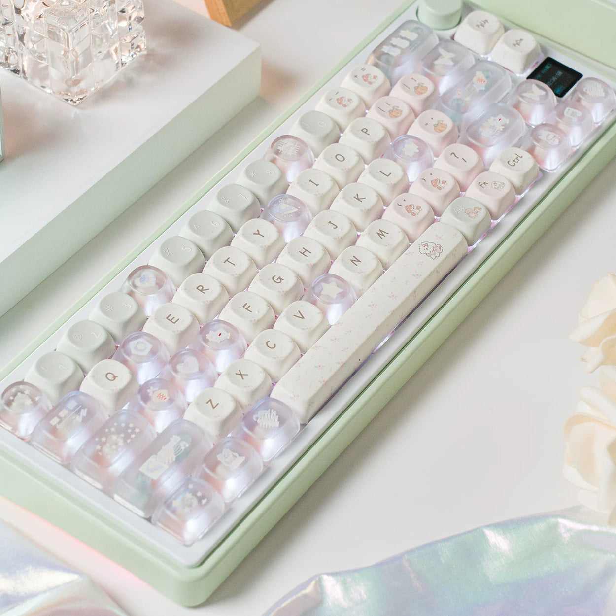 Candy65 Cute Mechanical Keyboard with Media Knob and Screen Barebone