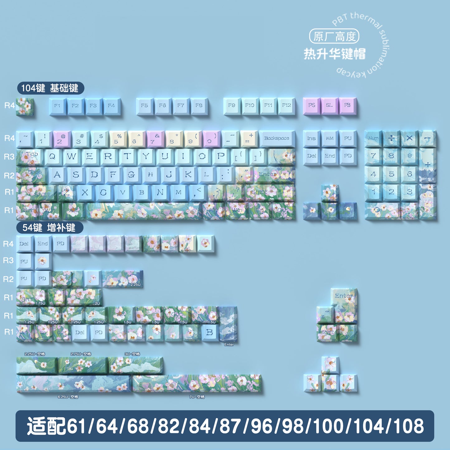 Daisy (Blue) Cute Keycap Set, MDA/Cherry Profile, PBT Dye Sub Key Cap