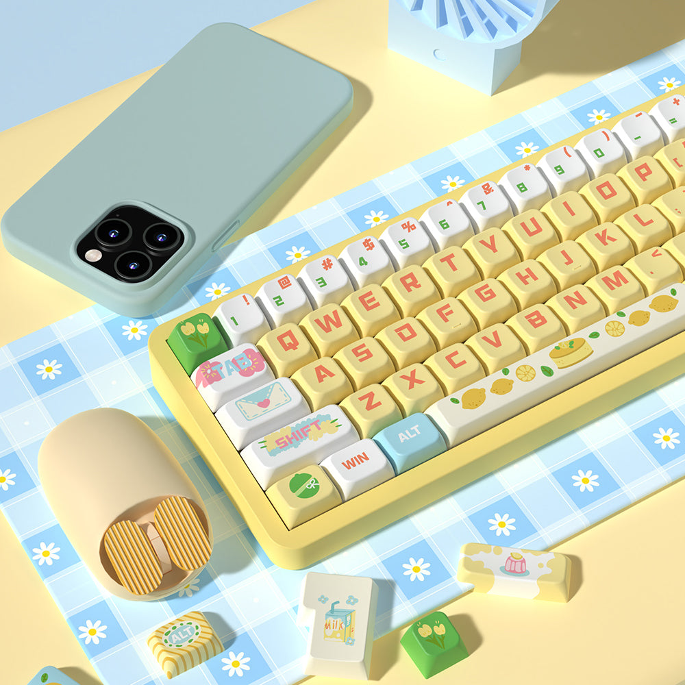 Lemon Cheese Cake (Yellow) Cute Keycap Set, MDA Profile, PBT Dye Sub Key Cap