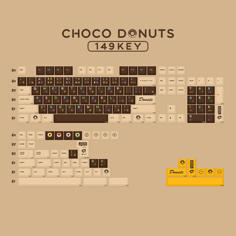 Chocolate Donut Keycap Set, Cherry Profile, PBT Dye Sub Key Cap