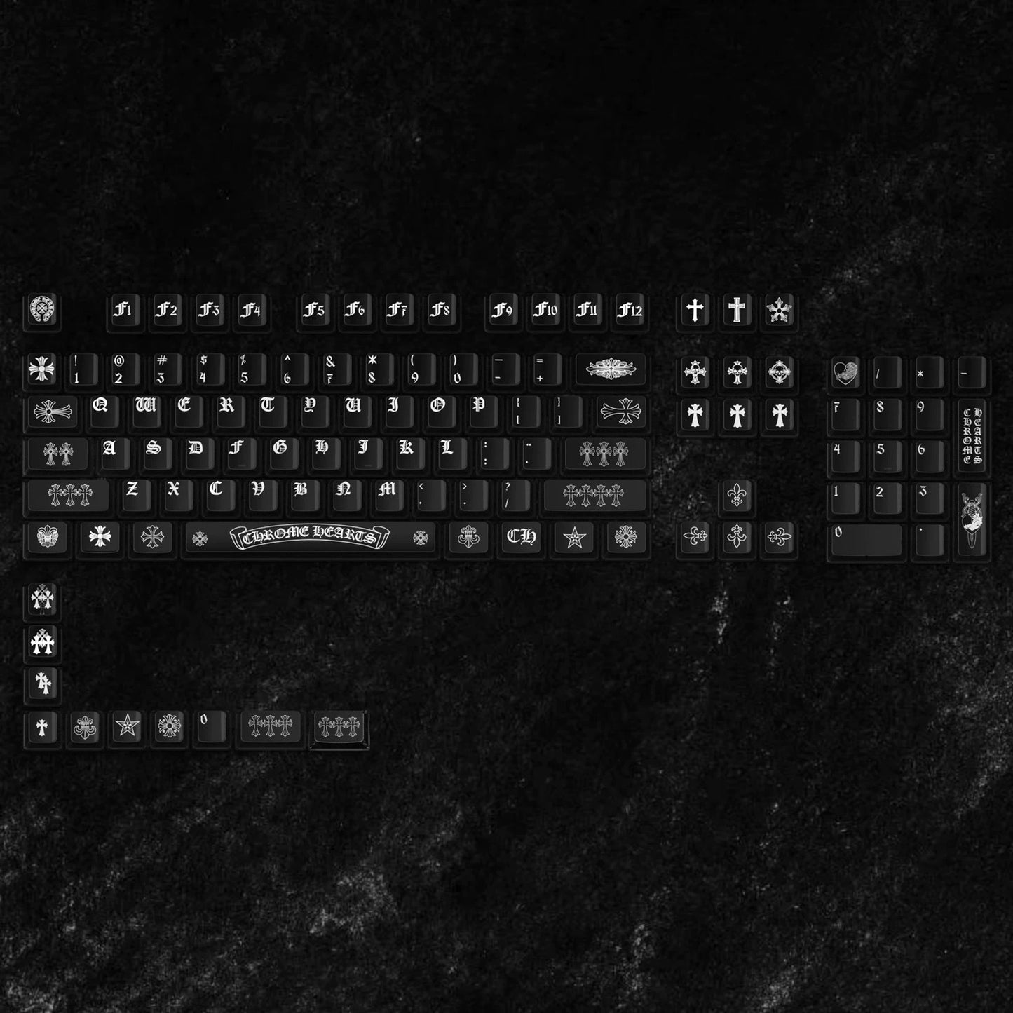 Chrome Hearts Style Keycap Set, Cherry Profile, PC Transparent UV Printed Key Caps