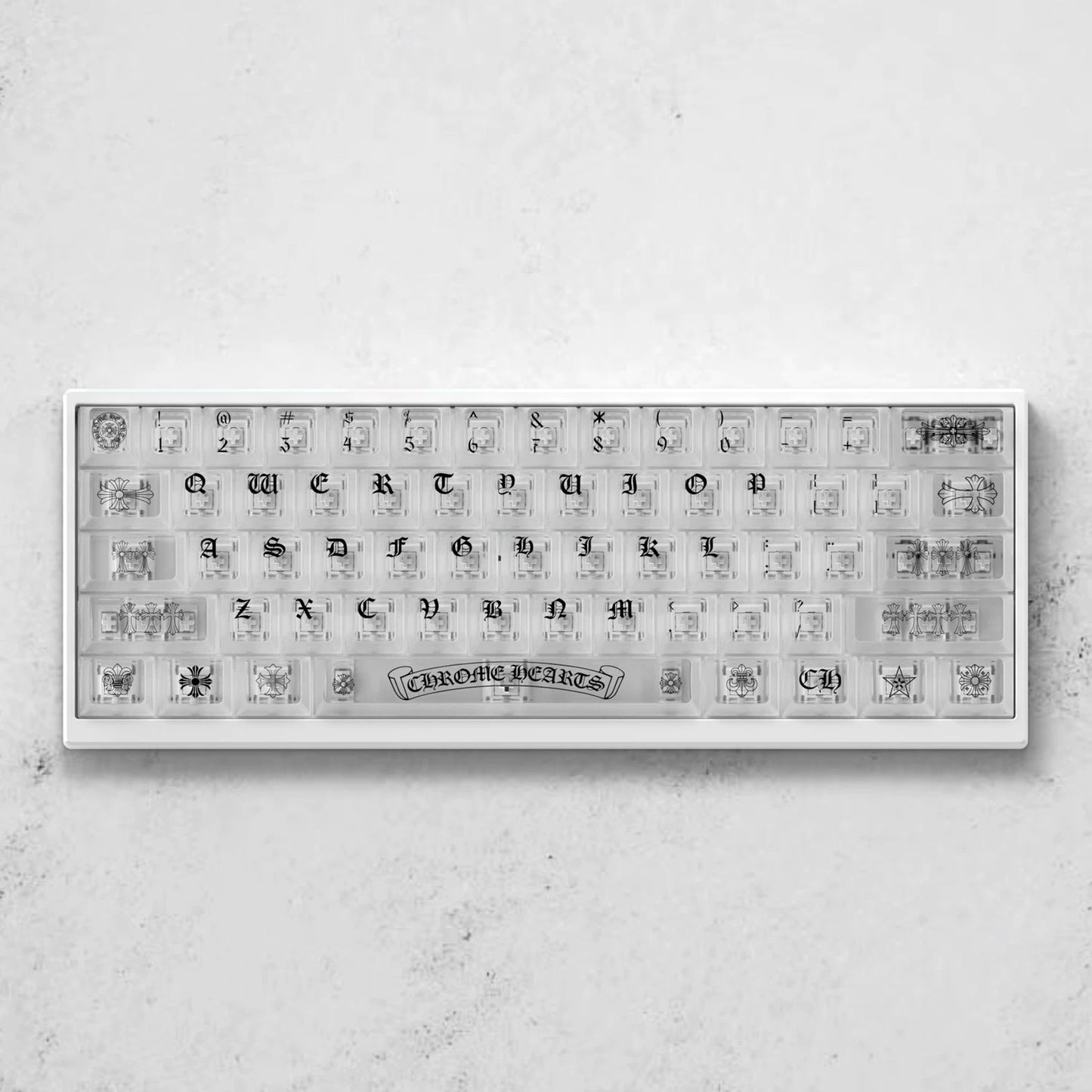 Chrome Hearts Style Keycap Set, Cherry Profile, PC Transparent UV Printed Key Caps