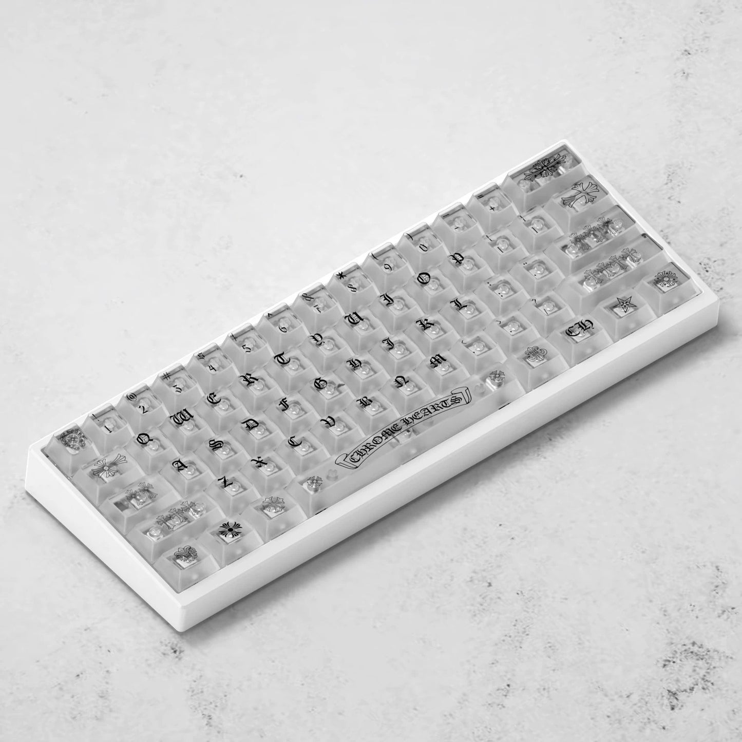 Chrome Hearts Style Keycap Set, Cherry Profile, PC Transparent UV Printed Key Caps