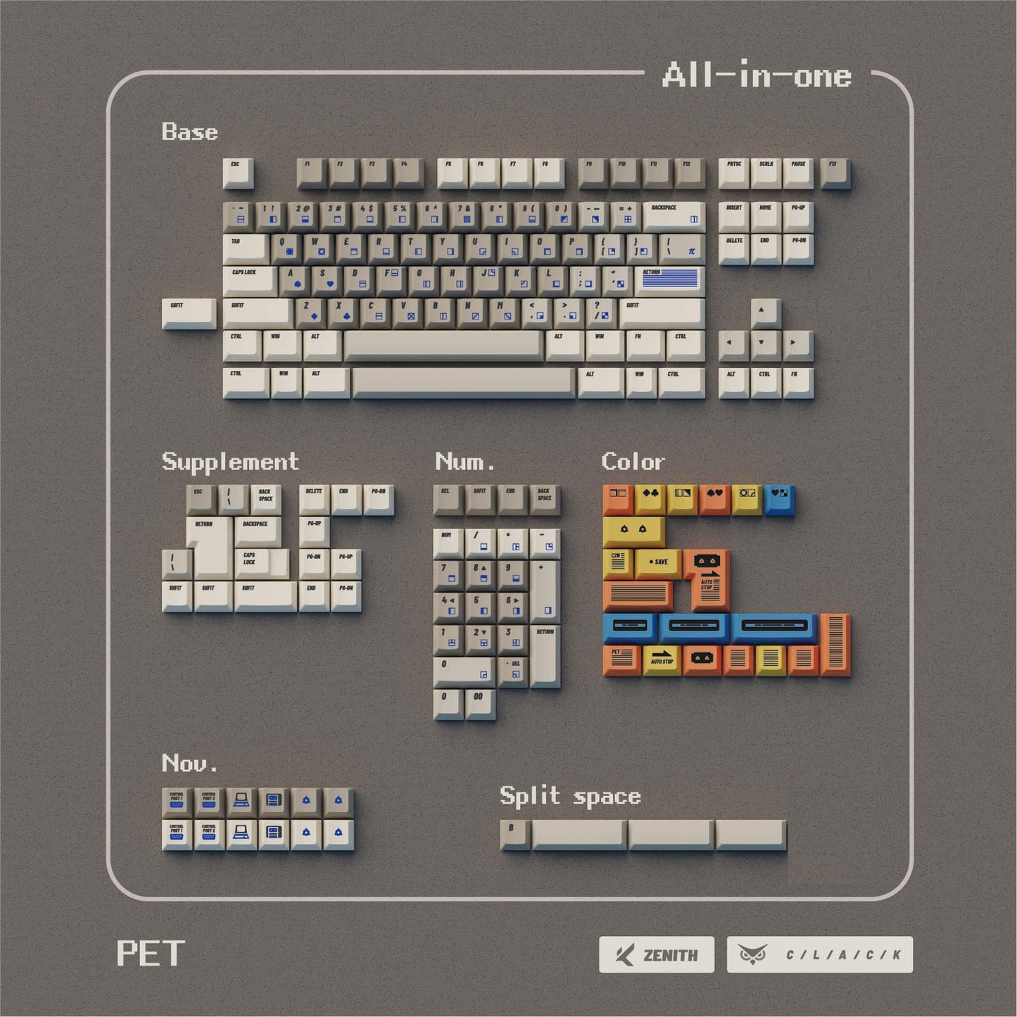 ZenithKey Commodore PET Keycap Set, Cherry Profile, Dye Sub PBT Key Cap