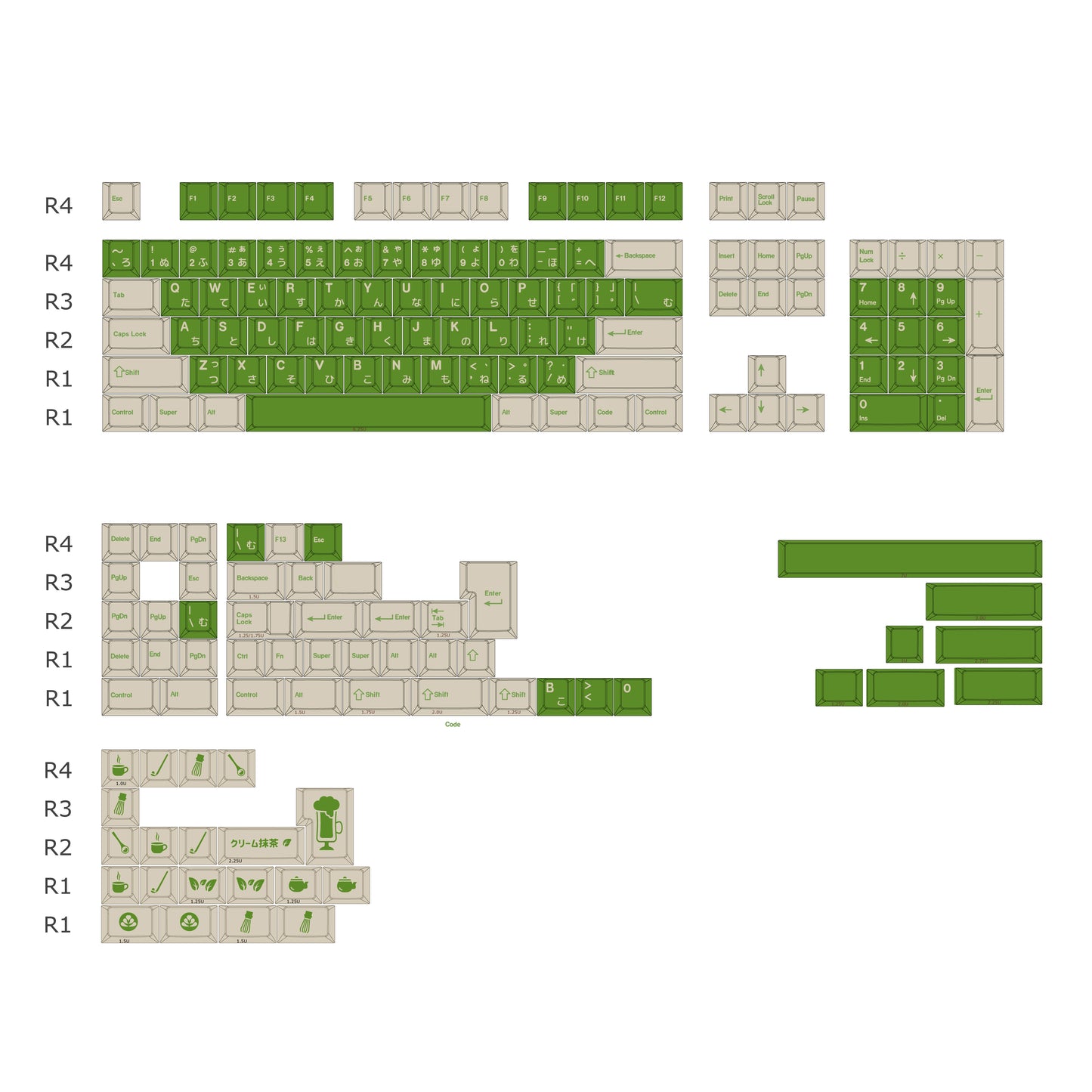 GMK Cream Matcha Keycap Set, Cherry Profile, Dye Sub PBT Key Cap
