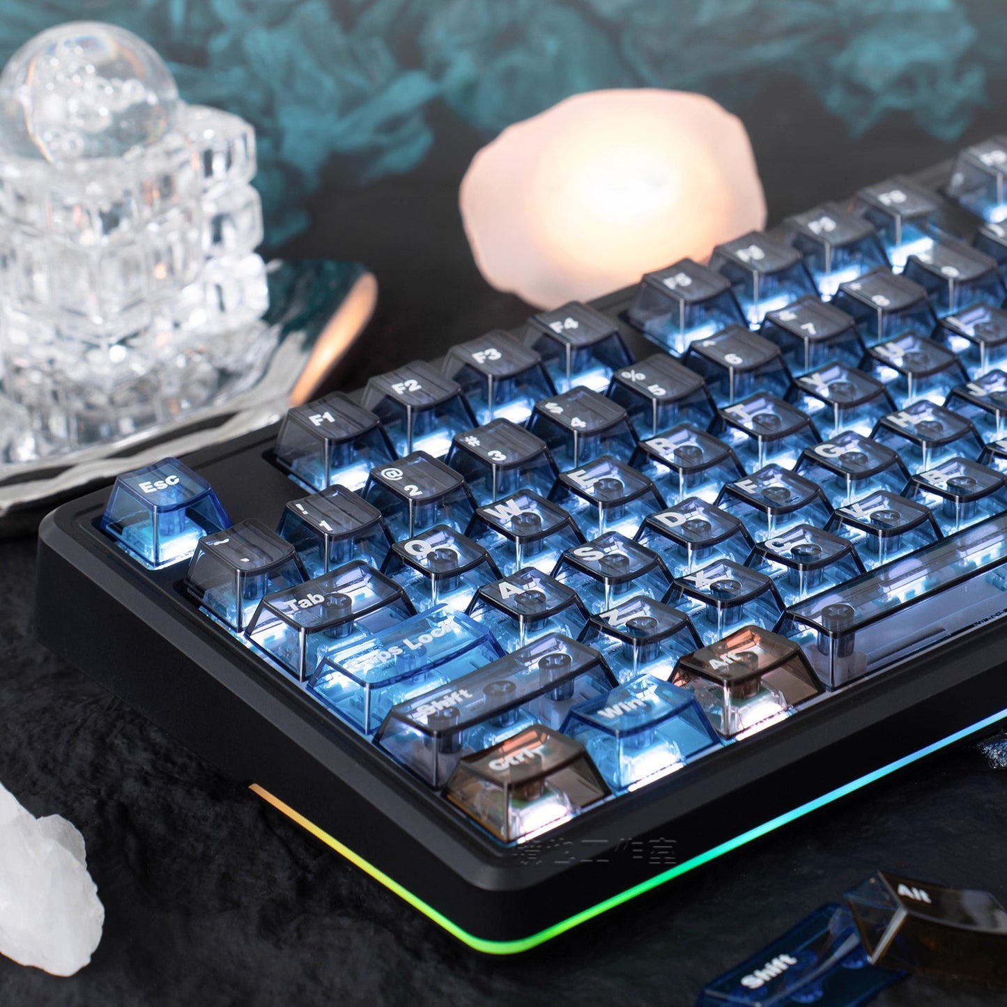 Crystal Forest Transparent PC Keycap Set, Cherry Profile, Silk Screen Key Cap