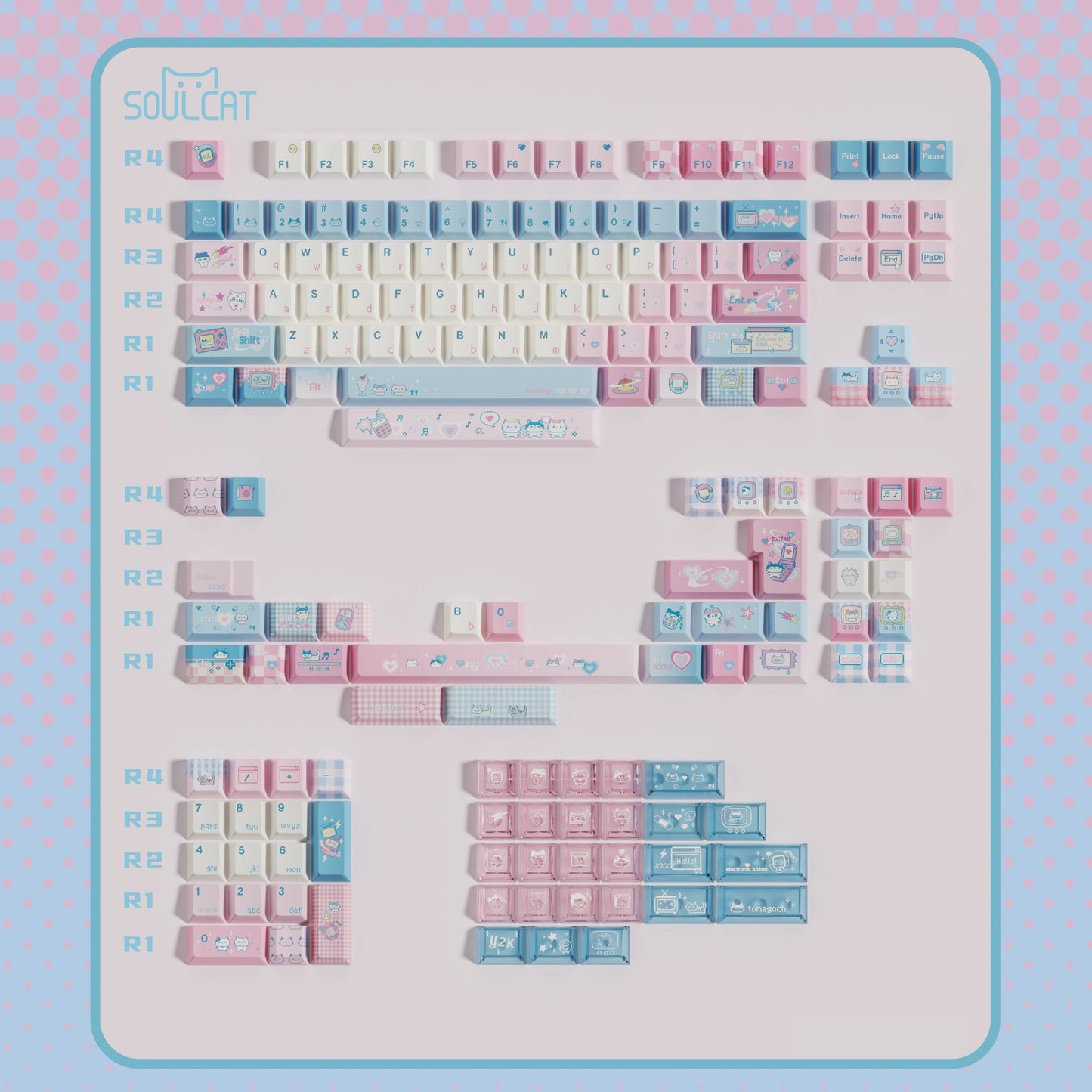 Soulcat Digital Meow Keycap Set, Cherry Profile, Dye Sub PBT + PC Transparent