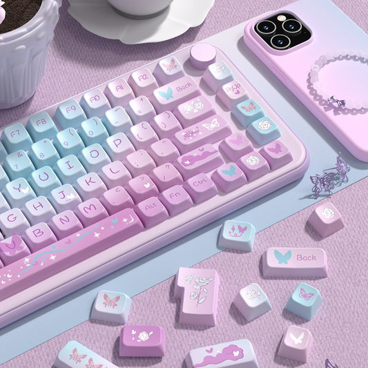 Dream Butterfly (Purple) Cute Keycap Set, MDA/Cherry Profile, PBT Dye Sub Key Cap