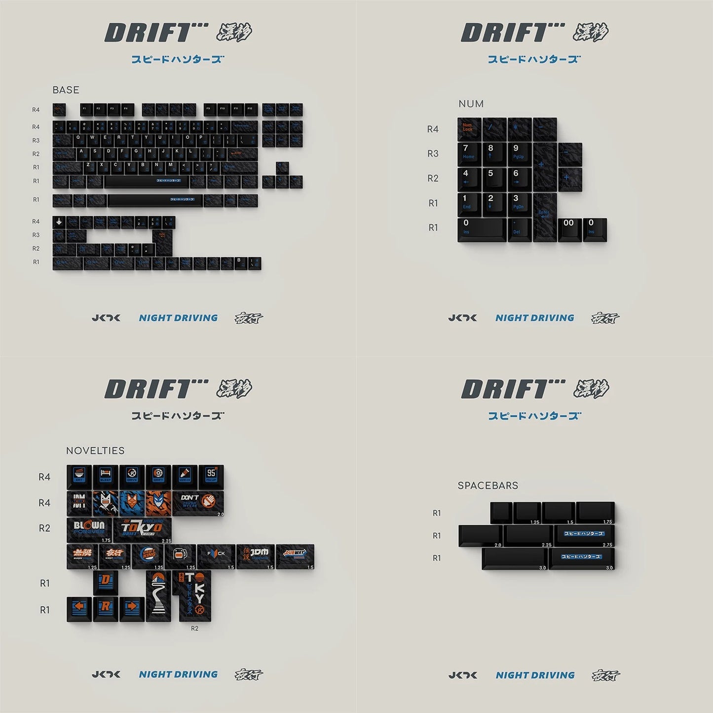 Tokyo Drift Keycap Set, Cherry Profile, Dye Sub PBT Key Cap by JKDK Studio