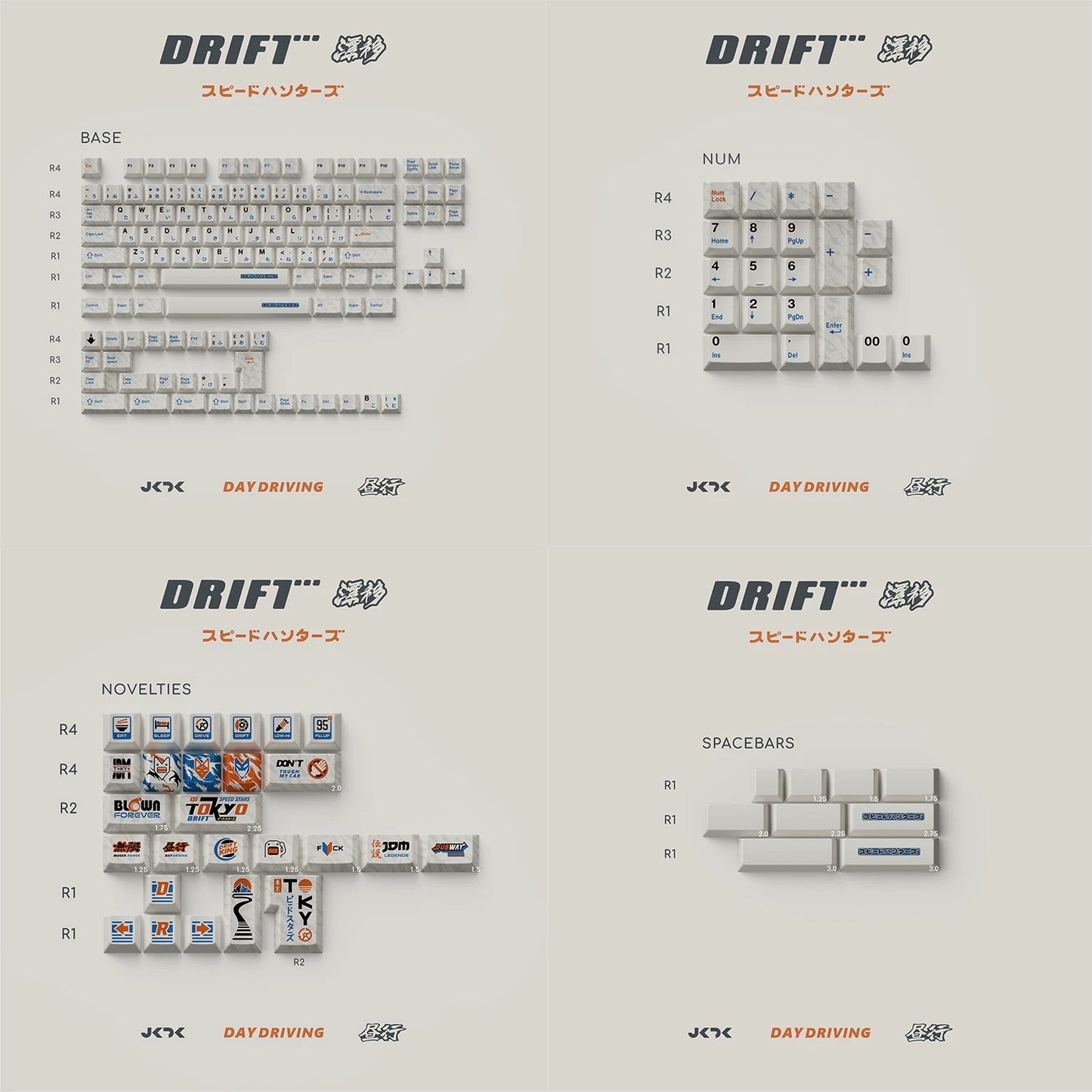 Tokyo Drift Keycap Set, Cherry Profile, Dye Sub PBT Key Cap by JKDK Studio