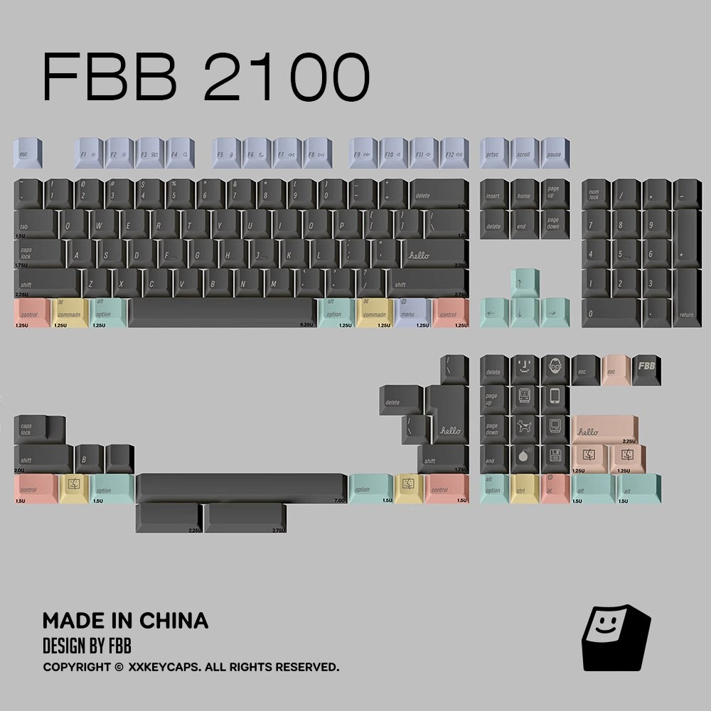 FBB 2100 Minimalist Mac Keycap Set, Cherry Profile, Dye Sub PBT
