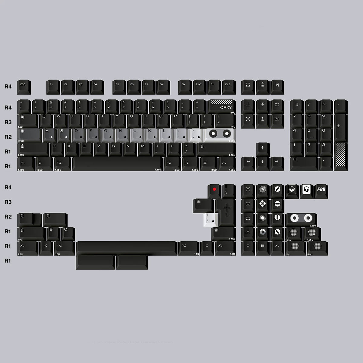 FBB Opxy White/Black Keycap Set, Cherry Profile, Dye Sub PBT