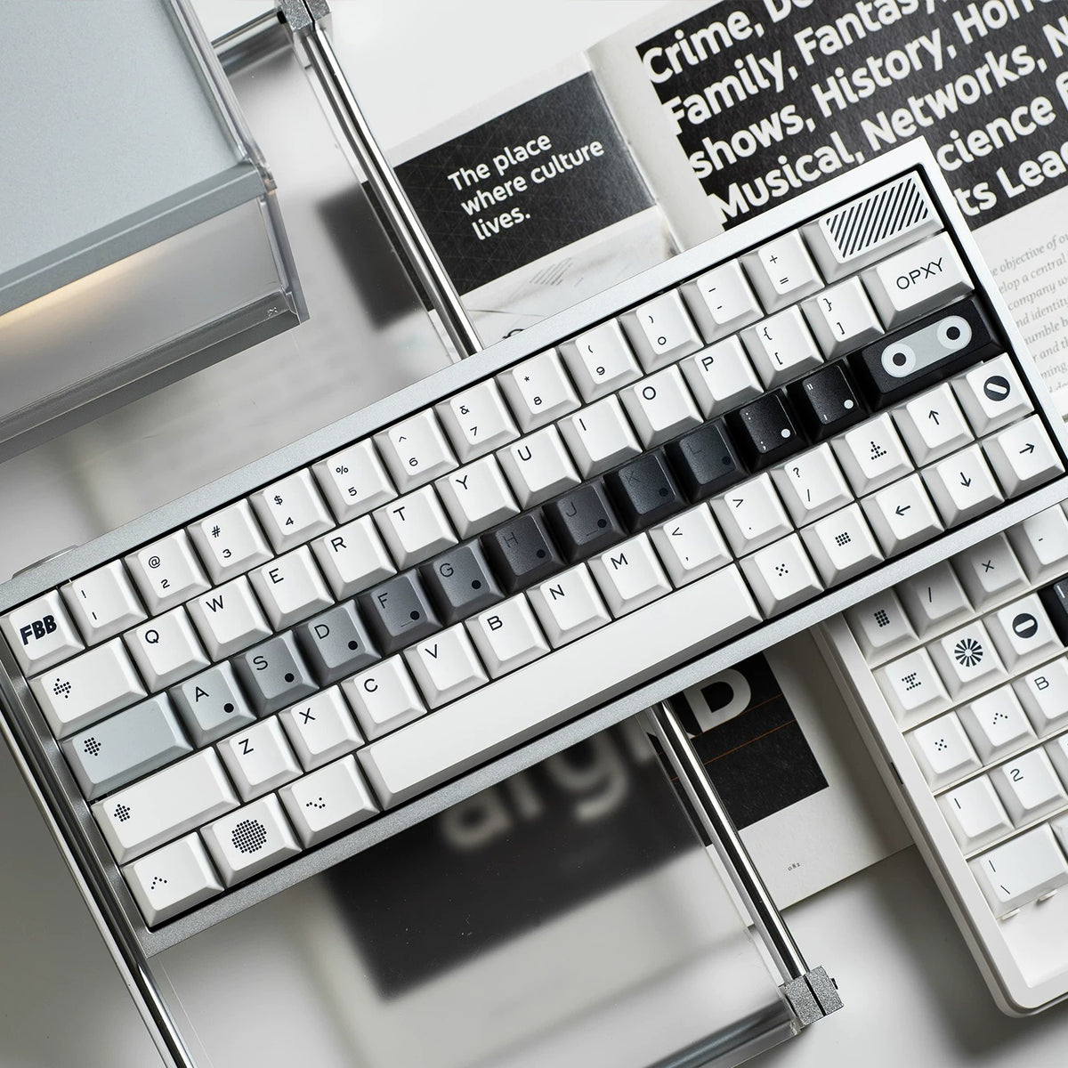 FBB Opxy White/Black Keycap Set, Cherry Profile, Dye Sub PBT