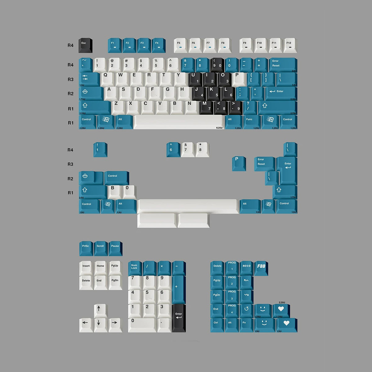 FBB Retro 8010 Keycap Set, Cherry Profile, Dye Sub PBT