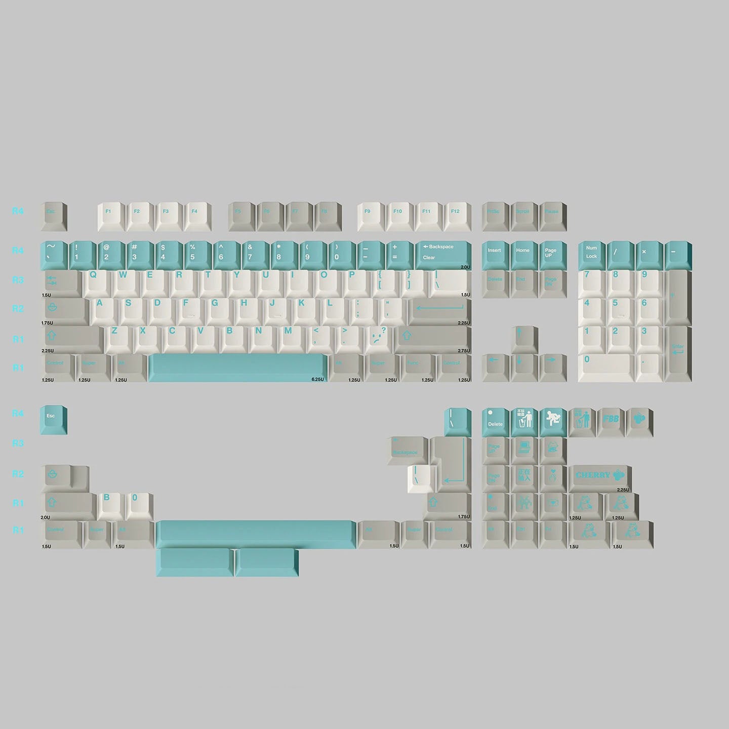 FBB Retro Snow Blue Keycap Set, Cherry Profile, Dye Sub PBT