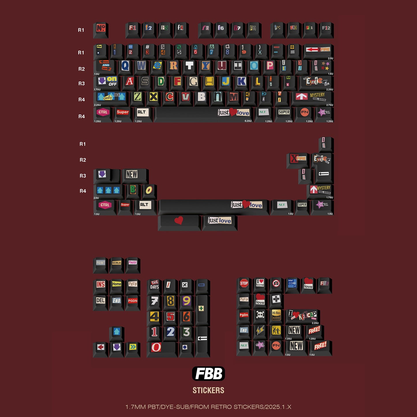 FBB Stickers Keycap Set, Cherry Profile, Dye Sub PBT Key Cap