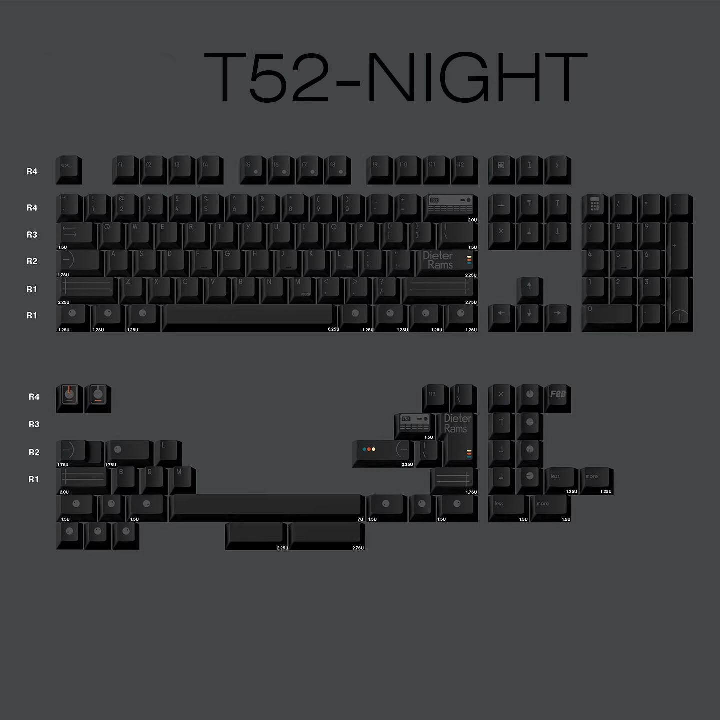 FBB T52 Dieter Rams Keycap Set, Cherry Profile, Dye Sub PBT Key Cap
