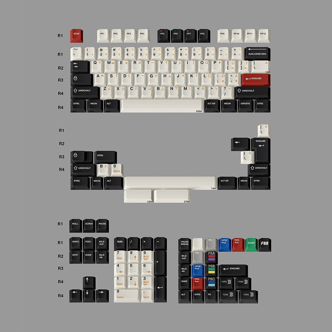 FBB Type B 9009 Keycap Set, Cherry Profile, Dye Sub PBT