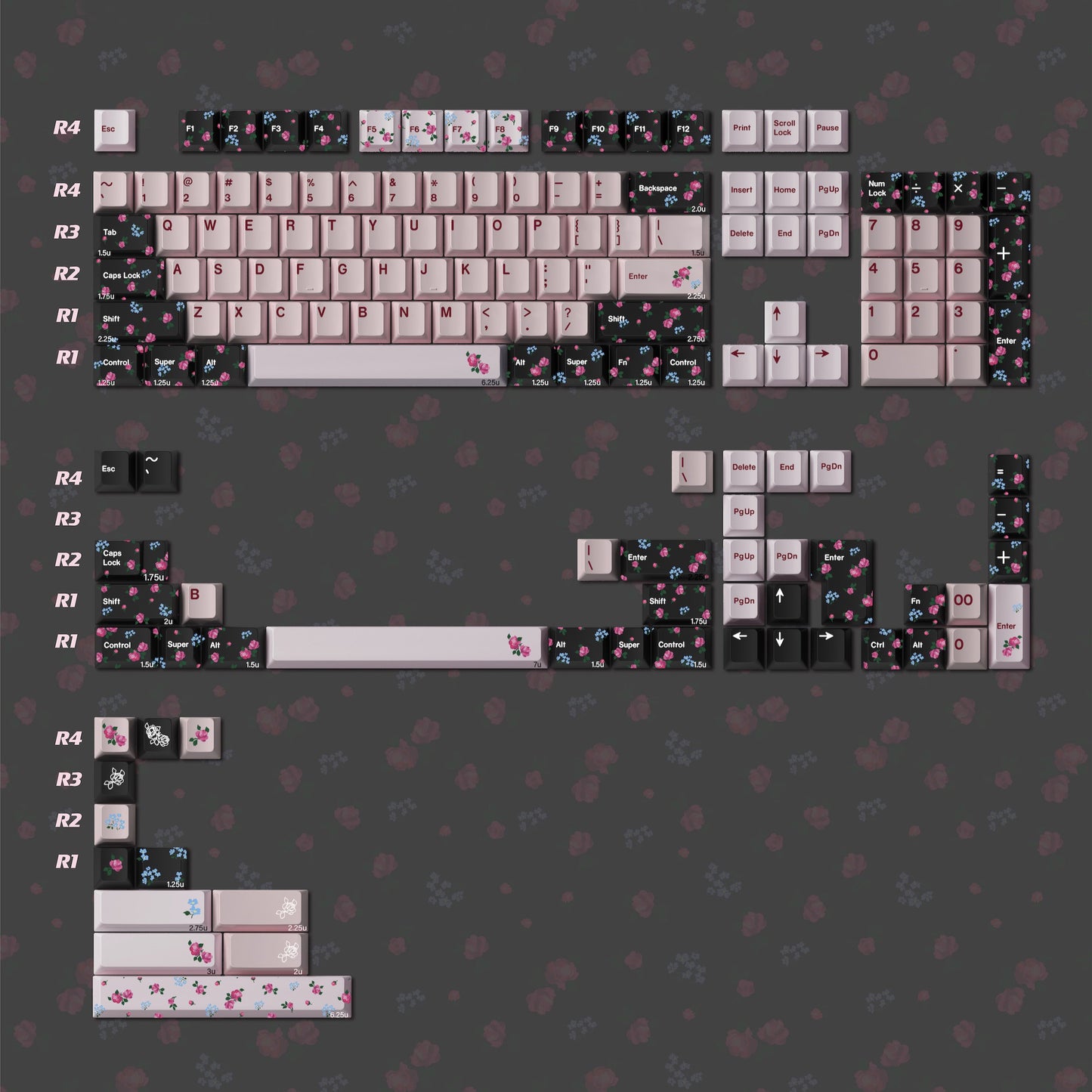 Flower Garden Keycap Set, Cherry Profile, Dye Sub PBT Key Cap