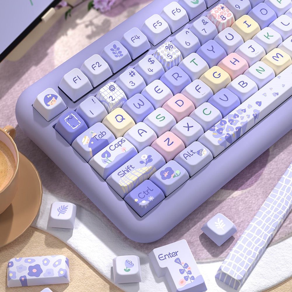 Flower Girl (Purple) Cute Keycap Set, MDA/Cherry Profile, PBT Dye Sub Key Cap