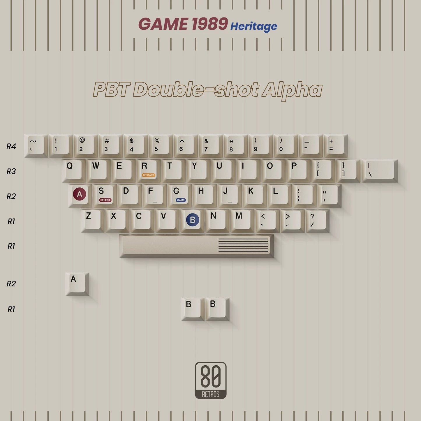 80Retros GAME 1989 Heritage Keycap Set, Cherry Profile, PBT Key Cap Set