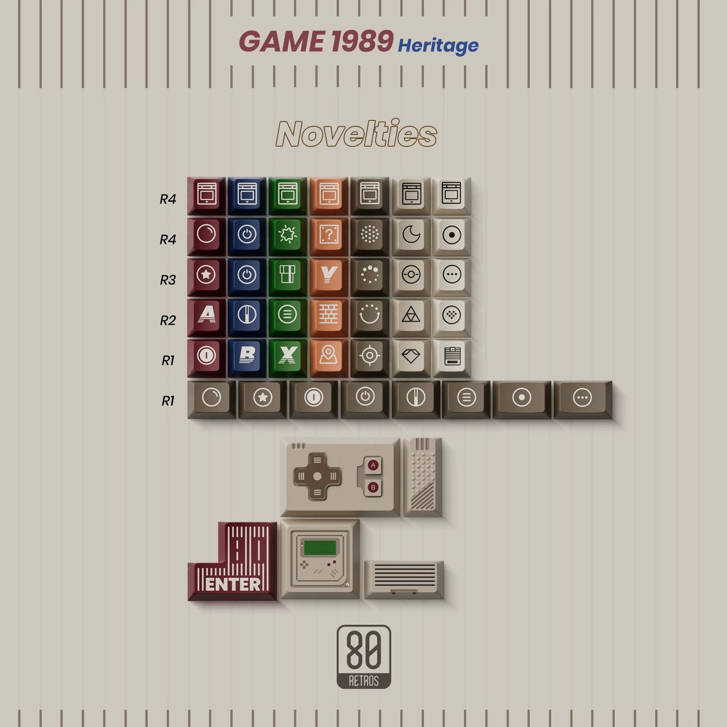 80Retros GAME 1989 Heritage Keycap Set, Cherry Profile, PBT Key Cap Set