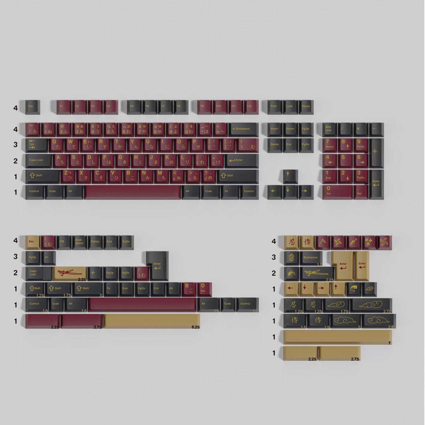 GMK Red Samurai Keycap Set, Cherry Profile, PBT Dye Sub Key Cap