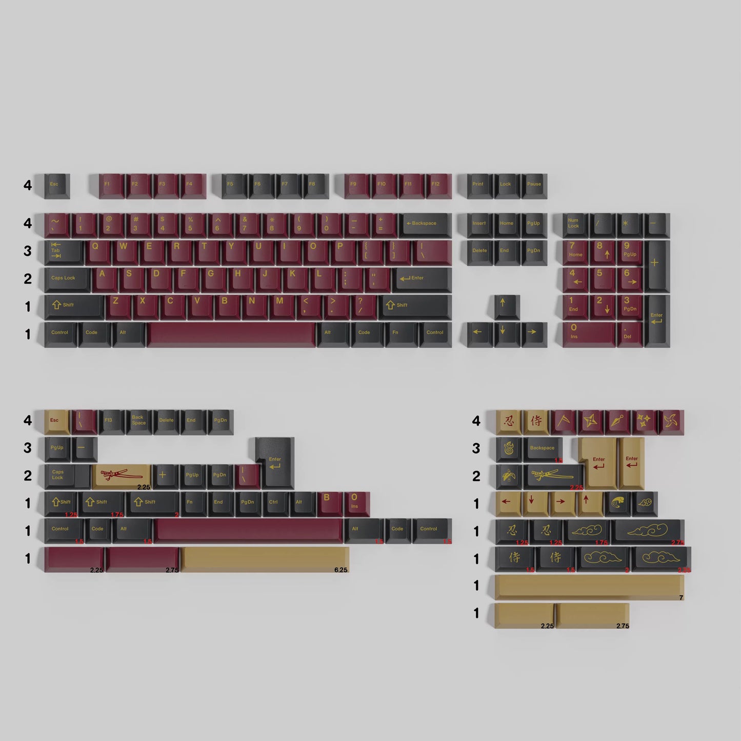 GMK Red Samurai Keycap Set, Cherry Profile, PBT Dye Sub Key Cap