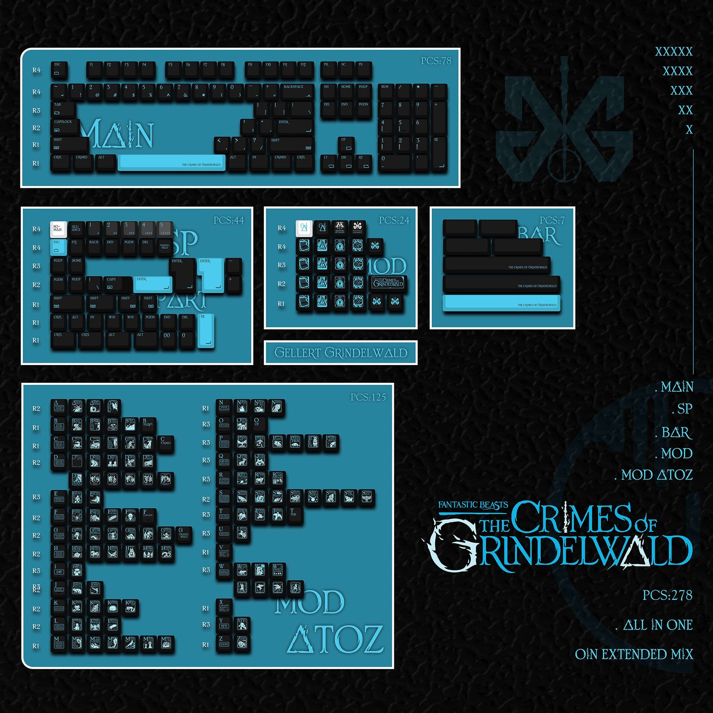 Fantastic Beasts, The Crimes of Grinderwald Keycap Set, Cherry Profile, Dye Sub PBT