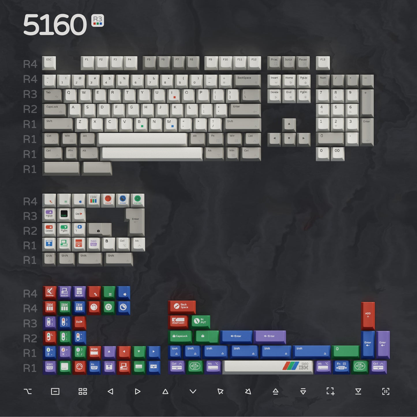 ZenithKey IBM 5160 R3 Keycap Set, Cherry Profile, Dye Sub PBT Key Cap