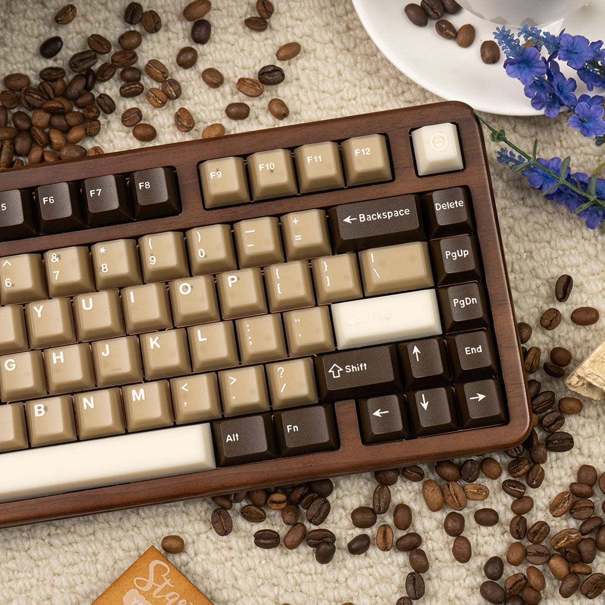 Cocoa Latte Jade Semi-transparent Keycap Set, Cherry Profile, Double Shot PBT + Transparent PC Keycap
