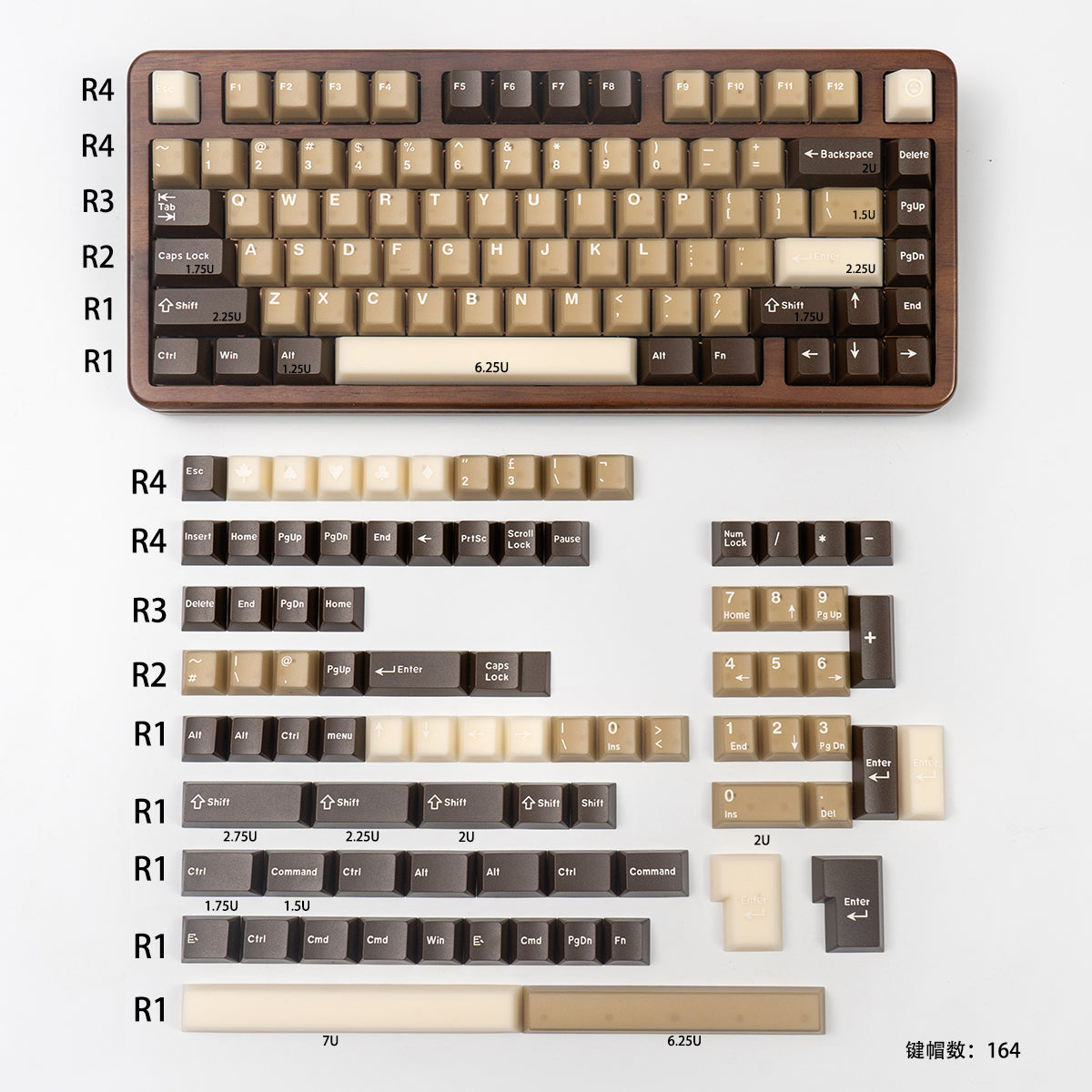Cocoa Latte Jade Semi-transparent Keycap Set, Cherry Profile, Double Shot PBT + Transparent PC Keycap